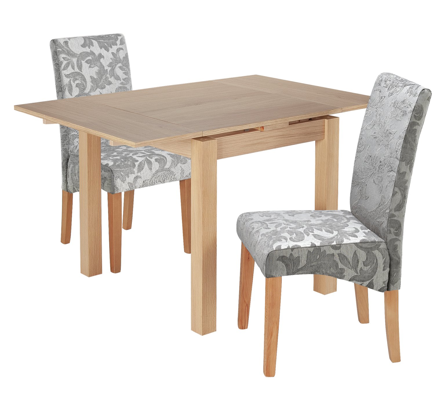 Argos Home Clifton Oak Extending Table & 2 Grey Damask Chair