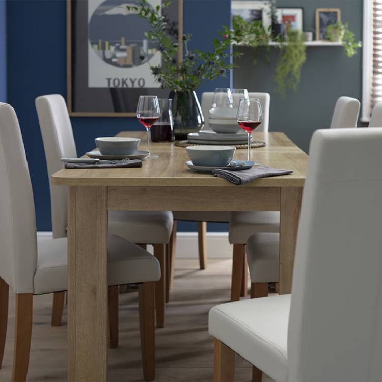 Argos Home Miami Ext Oak Dining Table & 6 Cream Chairs 0