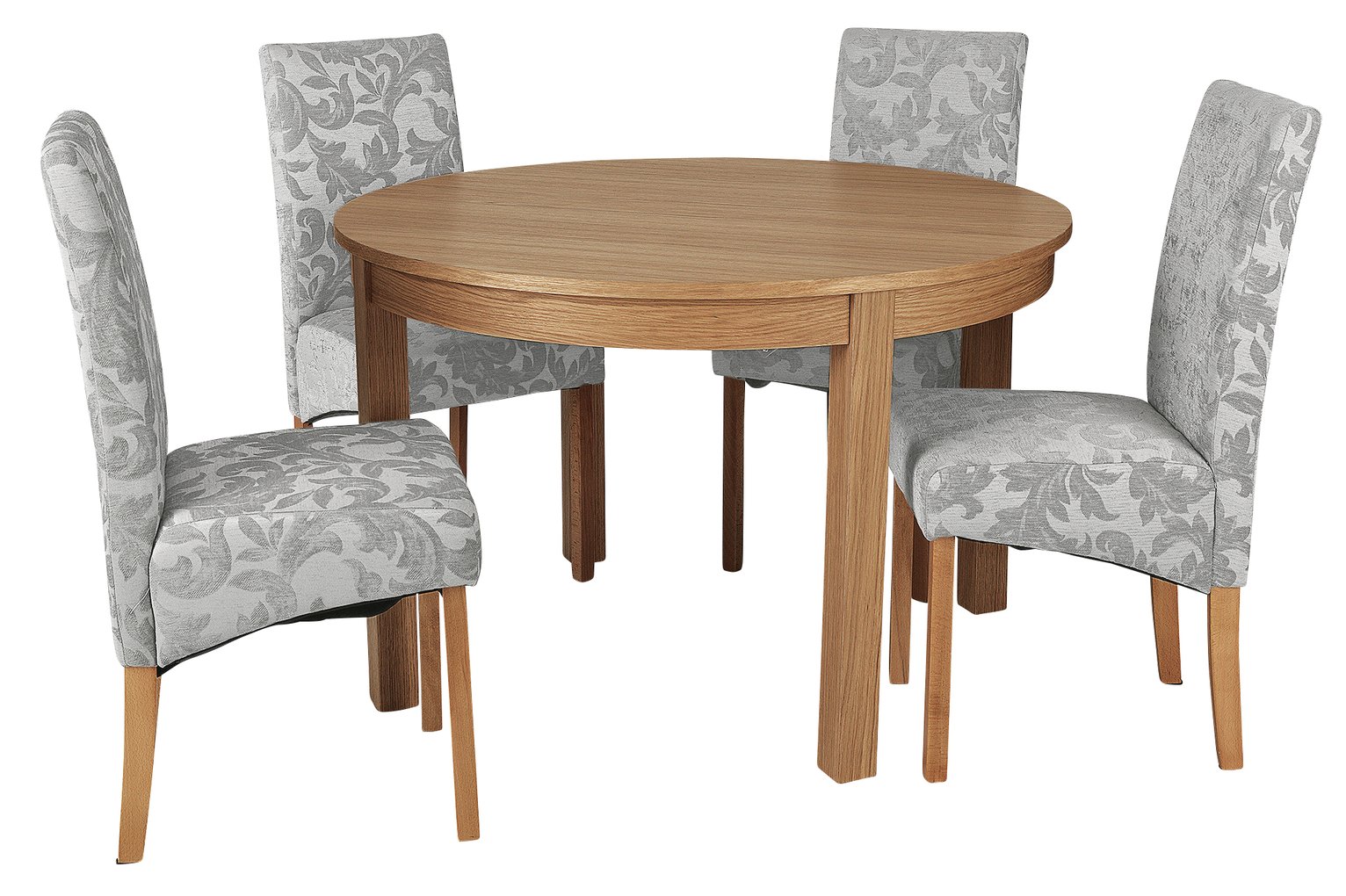 Argos Home Clifton Oak Extending Table & 4 Grey Damask Chair