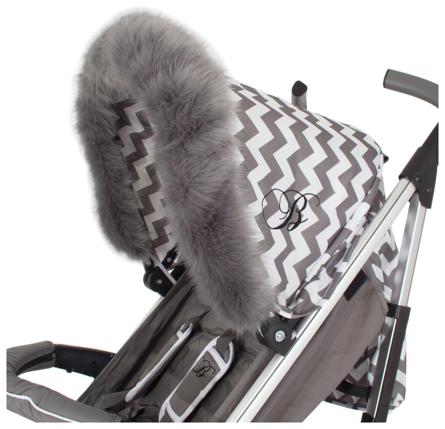 My Babiie Grey Fur Stroller Hood Trim