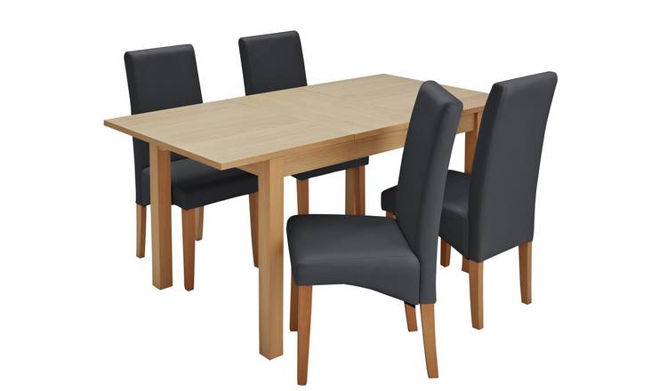 Buy Argos Home Clifton Oak Extending Table & 4 Black Chairs | Dining