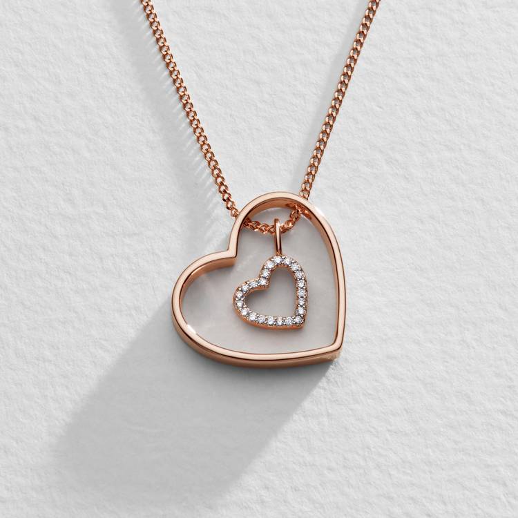 Moon & Back 9ct Rose Gold Plated Heart Pendant Necklace 0