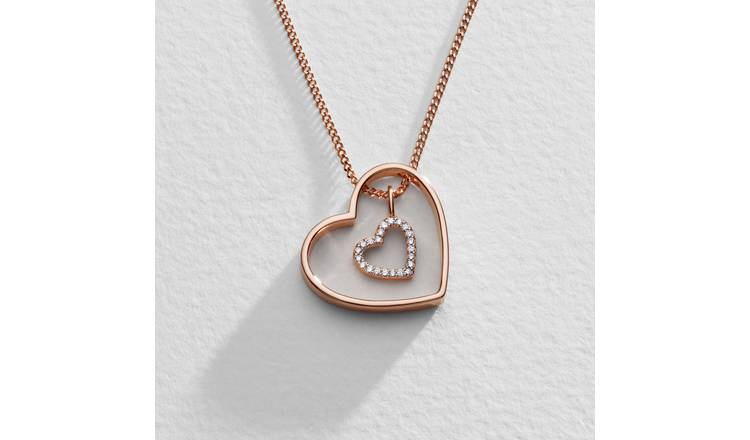 Moon & Back 9ct Rose Gold Plated Heart Pendant Necklace