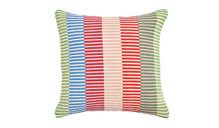 Habitat Bright Stripes Woven Cushion Blue - 43x43cm