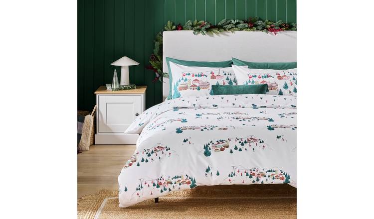 Argos Home Christmas Ski Scene White Bedding Set - King size