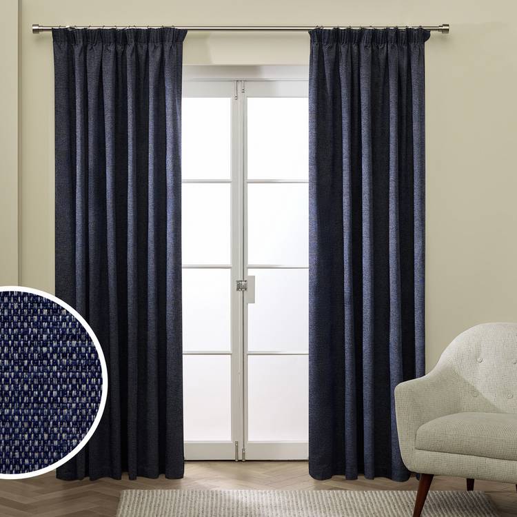 Habitat Basket Weave Blackout Pencil Pleat Curtain - Navy - 117x137cm 0
