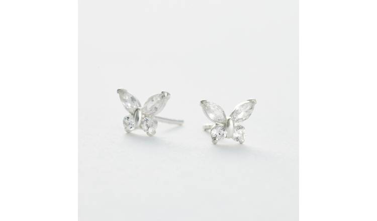 Revere Kids Sterling Silver Cubic Zirconia Butterfly Stud Earrings