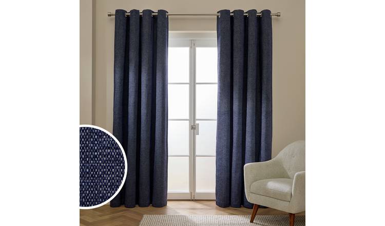 Habitat Basket Weave Blackout Eyelet Curtain - Navy - 229x229cm