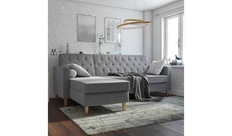 Dorel Liberty Velvet Futon Sofa Bed - Grey
