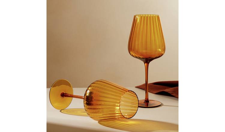 Argos Home Ribbed Set of 2 Wine Glasses - Amber