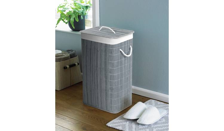 Country Club 65L Natural Bamboo Laundry Basket - Grey