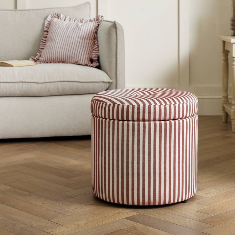 Habitat Leo Fabric Storage Ottoman - Plum Stripe 0