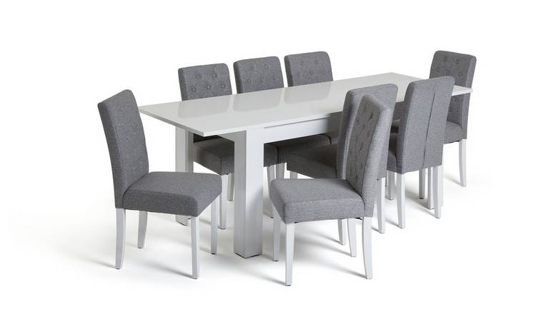 Argos Home Miami Extending Table & 8 Button Chairs - Grey