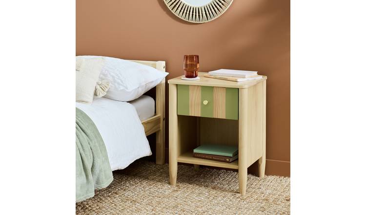 Argos Home Evelyn 1 Drawer Bedside Table - Stripe Green
