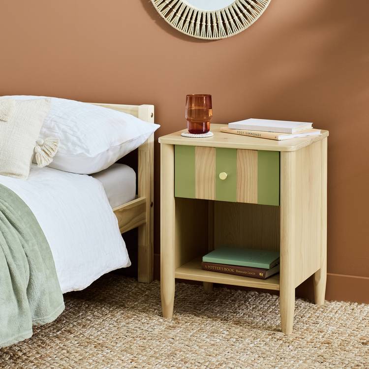 Argos Home Evelyn 1 Drawer Bedside Table - Stripe Olive Green 0