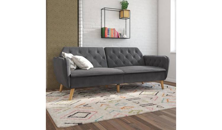 Novogratz Tallulah Velvet Futon Sofa Bed - Grey