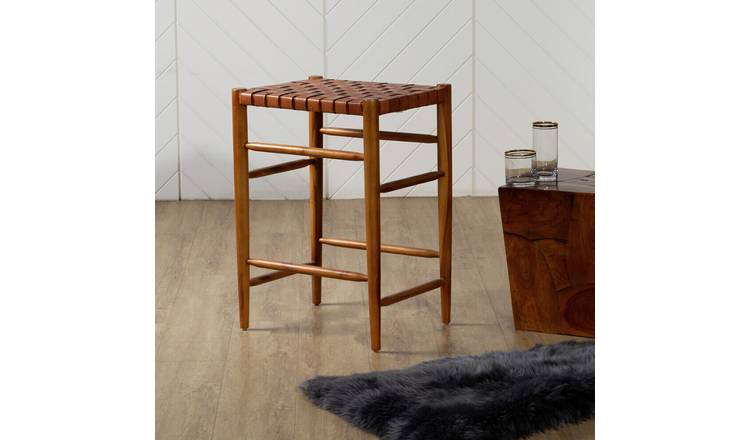 Fifty Five South Kendari Woven Leather Bar Stool - Brown