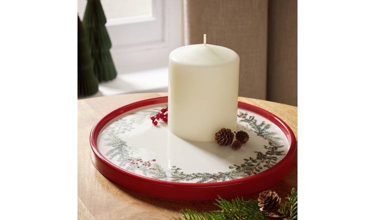 Argos Home Ceramic Red & White Christmas Candle Plate