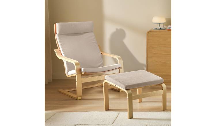 Argos Home Bentwood Fabric Armchair & Footstool - Natural