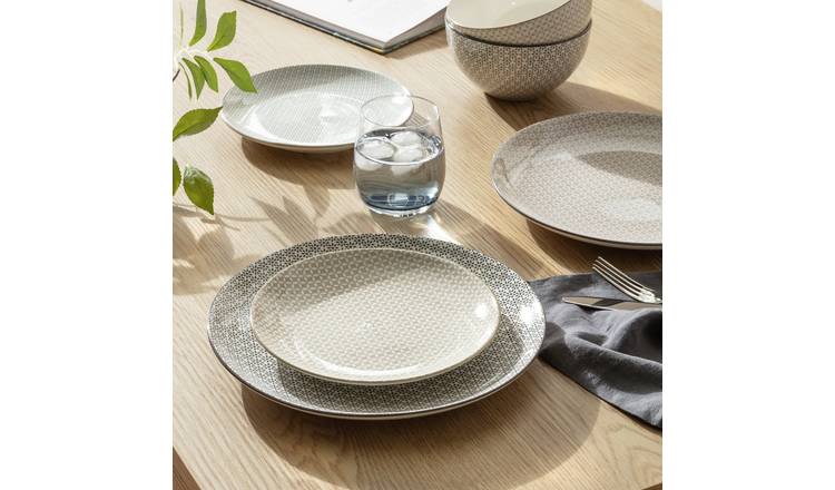 Argos Home Tilda Blossom 12 Piece Porcelain Dinner Set - Grey