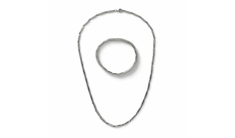 Uncommon Souls Silver Tone Linked Chain Necklace and Stretch Bracelet Set