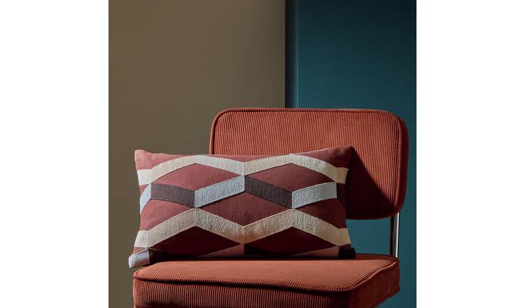 Habitat Crewel Diamond Pattern Cushion Brown - 50x30cm