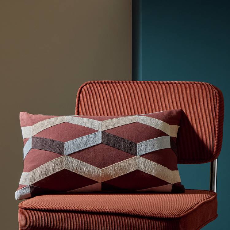 Habitat Crewel Diamond Pattern Cushion Brown - 50x30cm 0