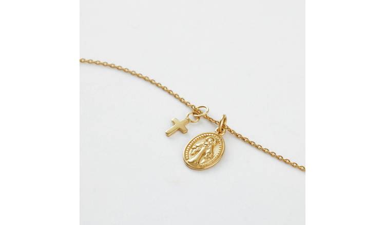 Revere Gold Plated Silver St.Christopher and Cross Pendants Necklace