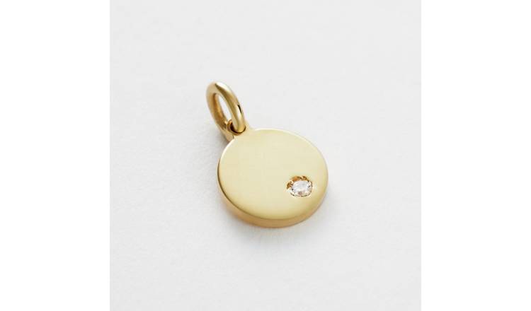 Revere Yellow Gold Plated 925 Sterling Silver Cubic Zirconia Disc Charm