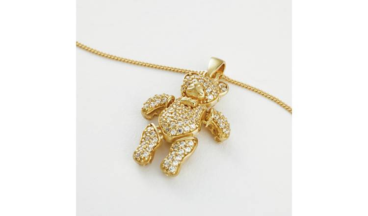 Revere 1 Micron Gold Plated 925 Sterling Silver Teddy Pendant Necklace