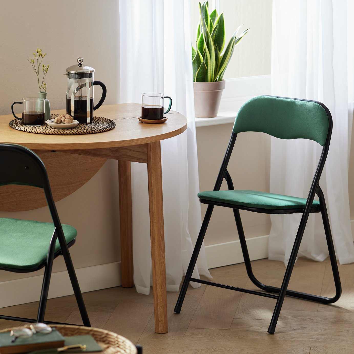 Argos Home Nyla Velvet Folding Dining Chair - Green