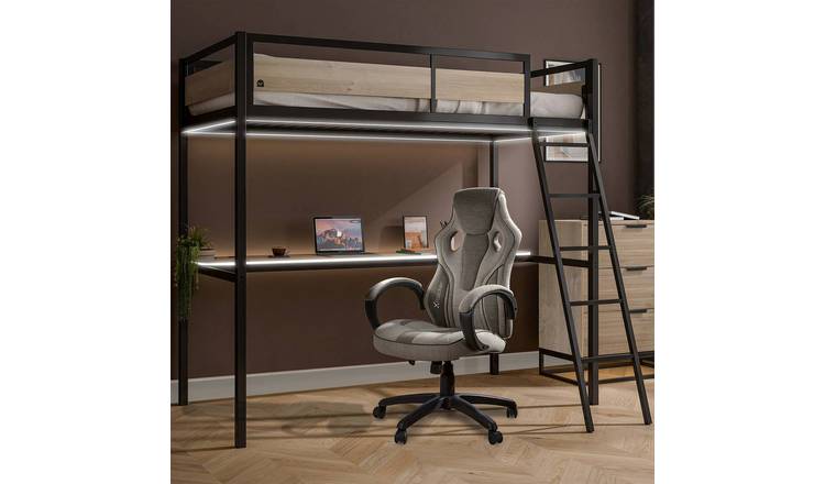 XR Living Denver Single High Sleeper Bunk Bed Frame With App Controlled LED -Oak