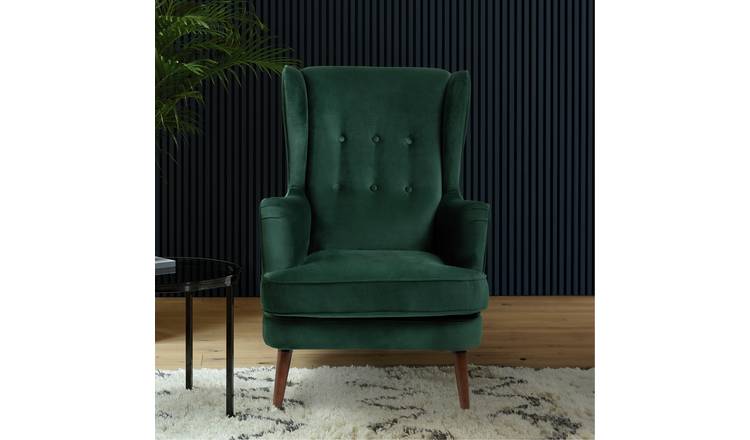 Habitat Callie Velvet Wingback Chair - Forest Green