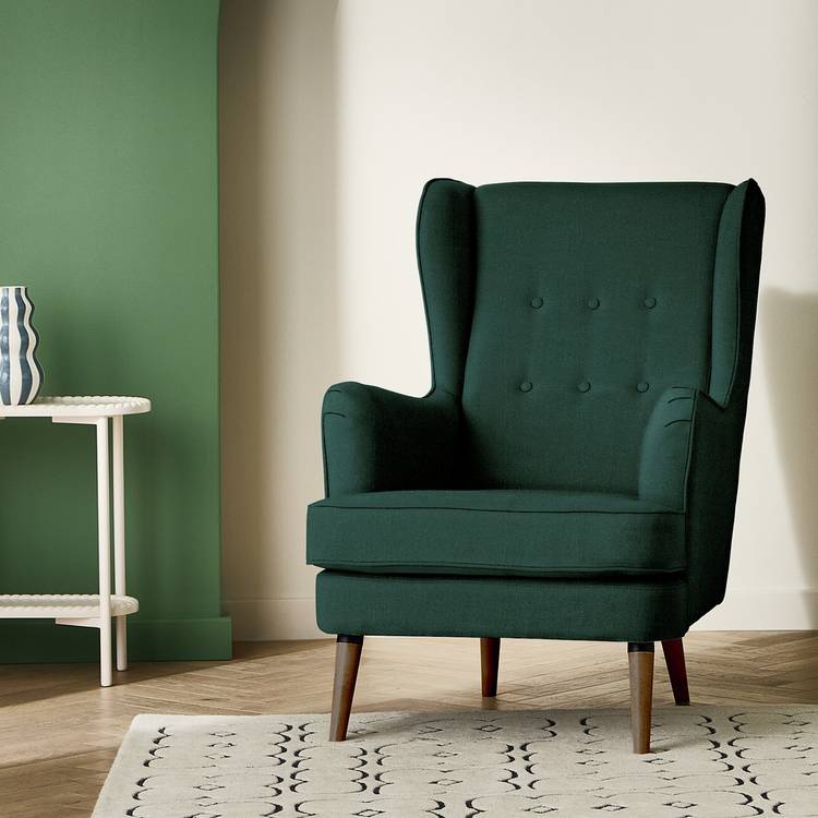 Habitat Callie Velvet Wingback Chair - Forest Green 0