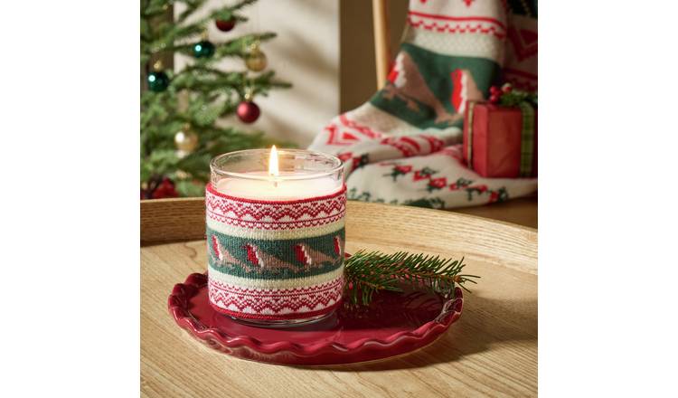 Argos Home Christmas Medium Candle With Robin Jumper - Christmas Spice