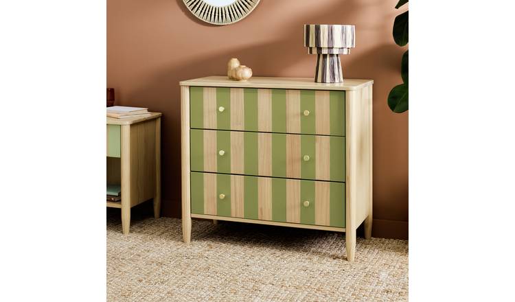 Argos Home Evelyn 3 Drawer Chest - Stripe Green