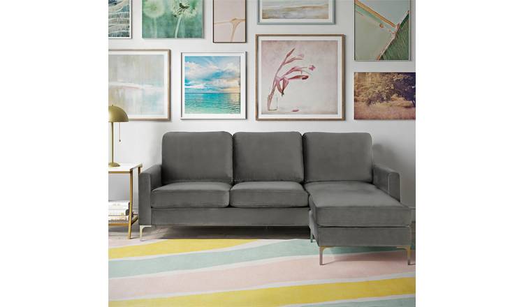 Novogratz Chapman Velvet Right Hand Corner Chaise Sofa- Grey