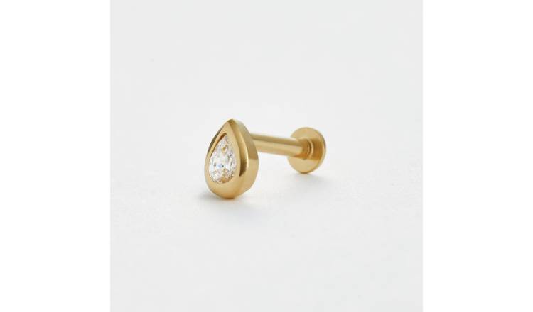 Revere Gold Plated Silver Pear Shape Cubic Zirconia Flatback Single Stud Earring