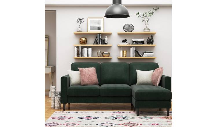 Dorel Strummer Velvet Right Hand Corner Chaise Sofa - Green