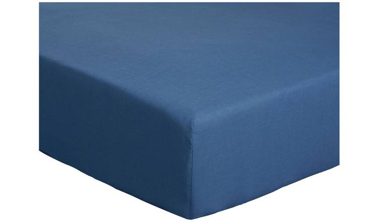 Argos Home Plain Blue Fitted Sheet - Small Double