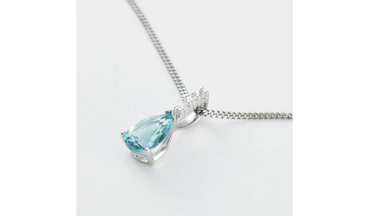 Revere 925 Sterling Silver Light Blue Cubic Zirconia Stone Pendant Necklace