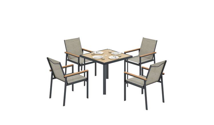 Outsunny 6 Seater Textilene Garden Dining Set - Khaki