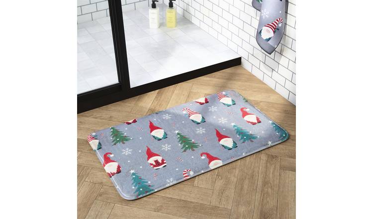 OHS Christmas Gonk Printed Foam Bath Mat - 45 x 75cm - Grey