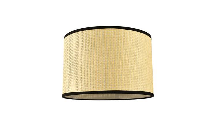 Happy Homewares Thin Strapped Rattan Drum with Black Cotton Lampshade - 30cm