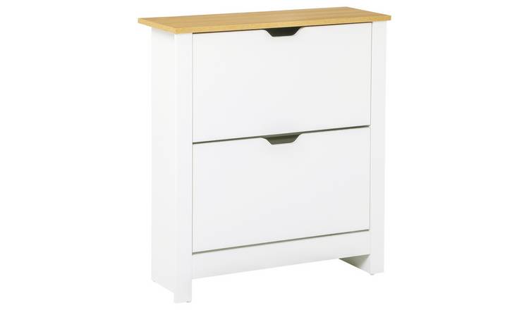 HOMCOM Space Saving Shoe Storage Cabinet with 2 Flip Drawers - White