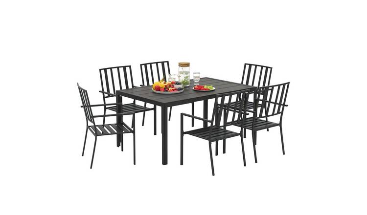 Outsunny 6 Seater Garden Dining set with Stackable Chairs - Black