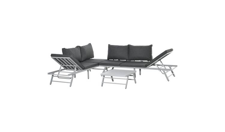 Outsunny 6 Seater Corner Sofa Set with Adjustable Backrest - Grey