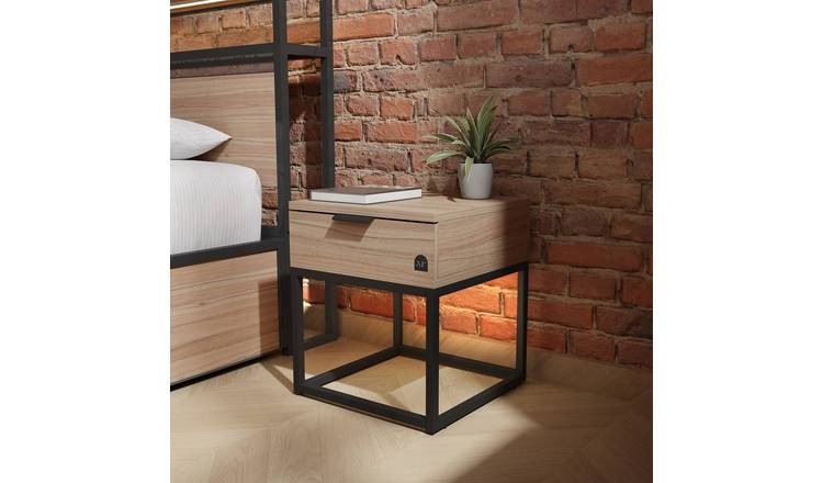 XR Living Denver 1 Drawer Bedside Table With App Controlled LED - Natural