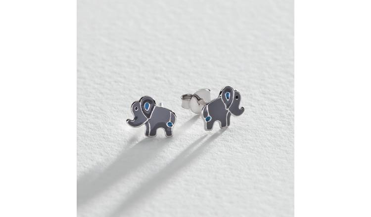 Revere Sterling Silver Enamel Elephant Stud Earrings