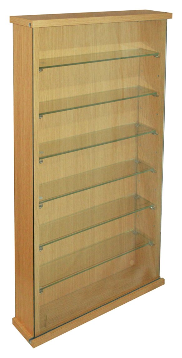 Single Door 6 Glass Shelf Display Cabinet - Oak Effect